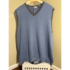IZOD Mens Sweater Vest XXL Blue Grey V-Neck 100% Cotton Knit Pullover‎